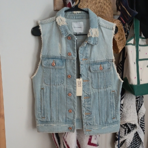 Thread & Supply Distressed Light Blue Vest - Picture 1 of 10